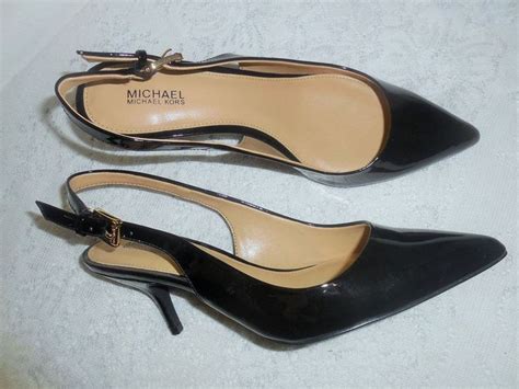 michael kors black patent leather slingbacks|Michael Kors leather slingback pump.